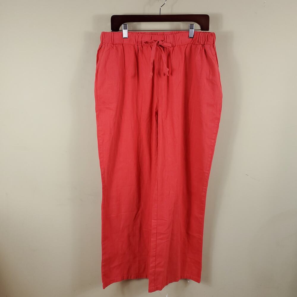 Woman Within Coral Pull-On Elastic Waist Cotton Chambray Pants Size 16W